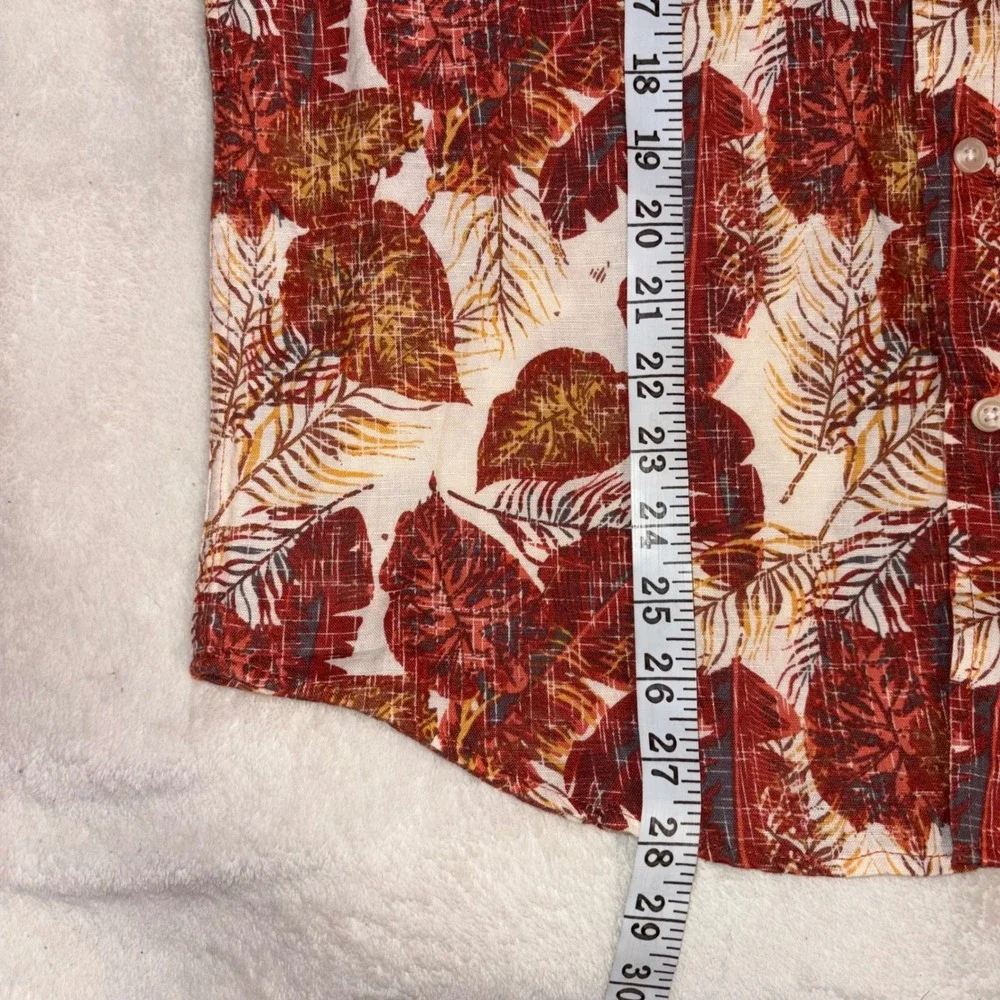 Banana Republic Linen Shirt Camp Mens Medium Red Hawaiian Floral Slim Fit